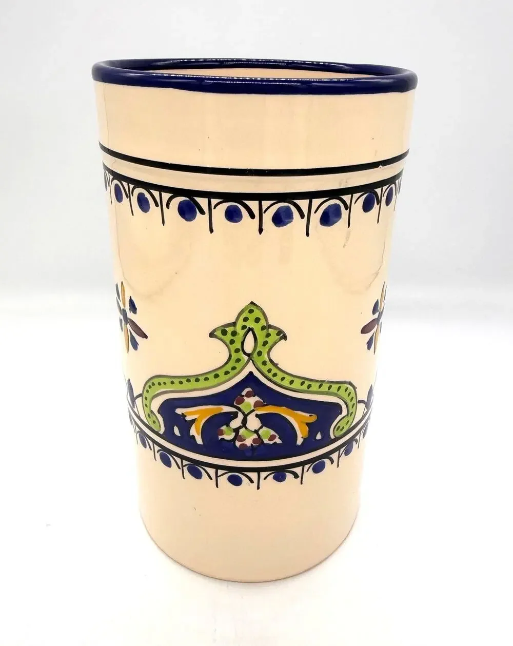 Le Souk Ceramique Salvena Stoneware Hand-Painted Utensil Holder Canister Tunisia